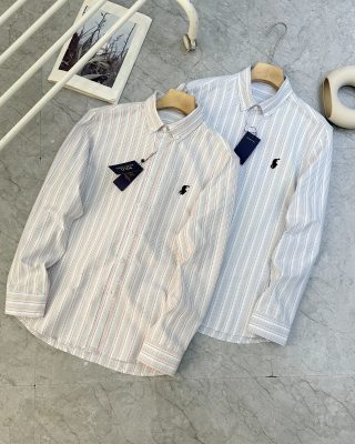 Ralph Lauren Shirt Stripe Mandarin Collar Long Sleeve Casual Shirt