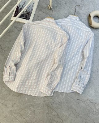 Ralph Lauren Shirt Stripe Mandarin Collar Long Sleeve Casual Shirt