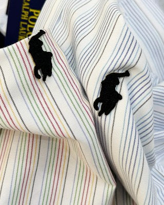 Ralph Lauren Shirt Stripe Mandarin Collar Long Sleeve Casual Shirt