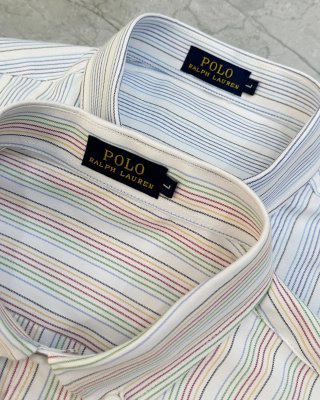 Ralph Lauren Shirt Stripe Mandarin Collar Long Sleeve Casual Shirt