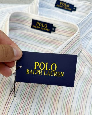 Ralph Lauren Shirt Stripe Mandarin Collar Long Sleeve Casual Shirt