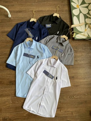 Ralph Lauren Shirt Satin Stretch Short Sleeve Button-Up