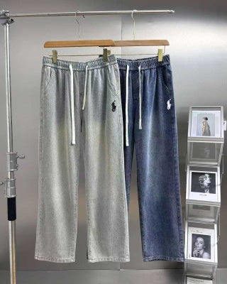 Ralph Lauren Pants Washed Cotton Drawstring Straight-Leg Trousers