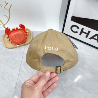 Ralph Lauren Hat Khaki Beige White Pony Six-Panel Baseball Cap