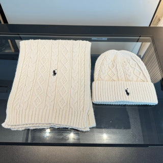 Ralph Lauren Hat Ivory Cable-Knit Beanie and Scarf Set