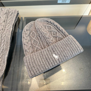 Ralph Lauren Hat Gray Cable-Knit Beanie and Scarf Set