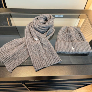 Ralph Lauren Hat Gray Cable-Knit Beanie and Scarf Set