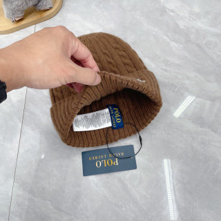 Ralph Lauren Hat Mocha Brown White Pony Cable Rib Beanie