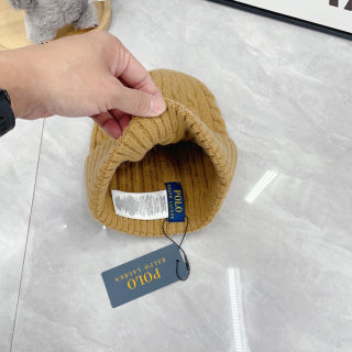 Ralph Lauren Hat Honey Tan Blue Pony Cable Knit Beanie