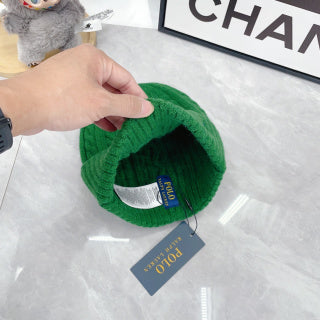 Ralph Lauren Hat Emerald Green Blue Pony Cable Rib Beanie