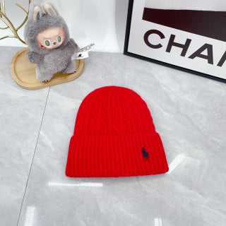 Ralph Lauren Hat Vivid Red Navy Pony Cable Knit Beanie
