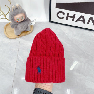 Ralph Lauren Hat Crimson Red Navy Pony Cable Rib Beanie