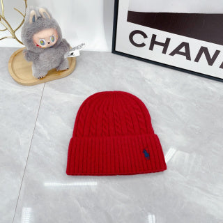 Ralph Lauren Hat Crimson Red Navy Pony Cable Rib Beanie