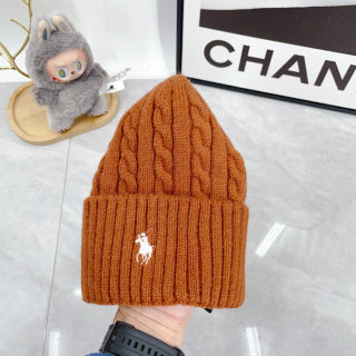 Ralph Lauren Hat Burnt Orange White Pony Cable Rib Beanie