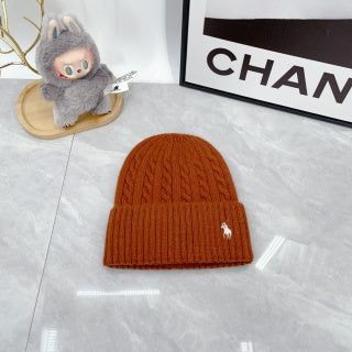 Ralph Lauren Hat Burnt Orange White Pony Cable Rib Beanie