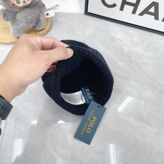 Ralph Lauren Hat Deep Navy Side Pony Textured Rib Beanie