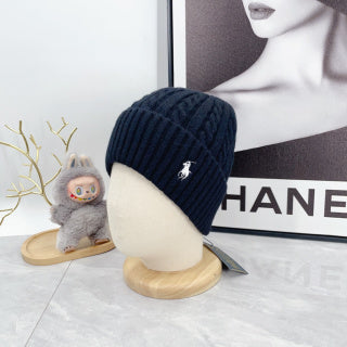 Ralph Lauren Hat Deep Navy Side Pony Textured Rib Beanie