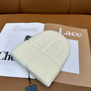 Ralph Lauren Hat Soft Ivory Side Pony Wide Rib Beanie
