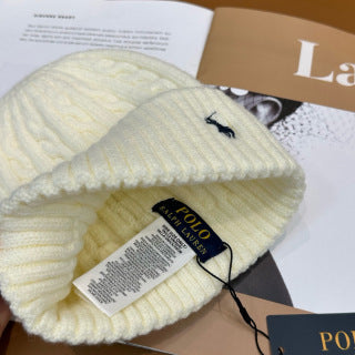 Ralph Lauren Hat Soft Ivory Side Pony Wide Rib Beanie