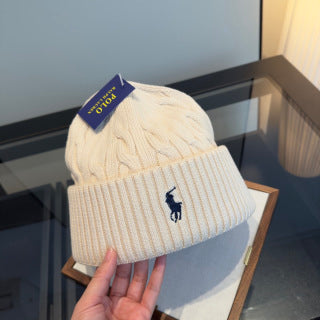 Ralph Lauren Hat Cream Cable-Knit Ribbed-Cuff Beanie