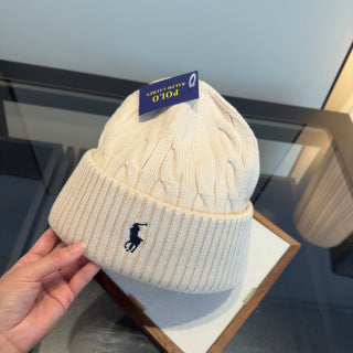 Ralph Lauren Hat Cream Cable-Knit Ribbed-Cuff Beanie