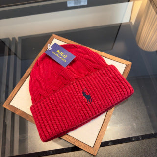 Ralph Lauren Hat Red Cable-Knit Fold-Cuff Beanie