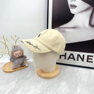 Ralph Lauren Hat Cream Black Pony Script Accent Baseball Cap