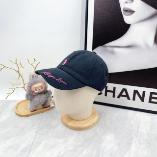 Ralph Lauren Hat Navy Pink Pony Script Brim Baseball Cap