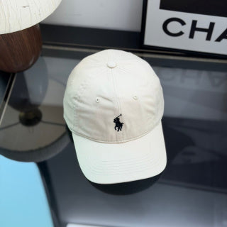 Ralph Lauren Hat Ivory Curved-Brim Baseball Cap with Black Pony Embroidery