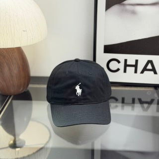 Ralph Lauren Hat Classic Black Curved-Brim Baseball Cap with White Pony Embroidery