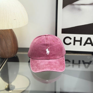 Ralph Lauren Hat Washed Rose Pink Baseball Cap with White Pony Embroidery