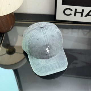 Ralph Lauren Hat Washed Light Gray Baseball Cap with White Pony Embroidery