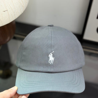 Ralph Lauren Hat Pale Slate Gray Baseball Cap with White Pony Embroidery
