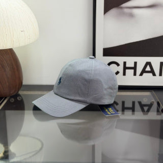 Ralph Lauren Hat Light Blue Gray Baseball Cap with Navy Pony Embroidery and POLO Buckle Back