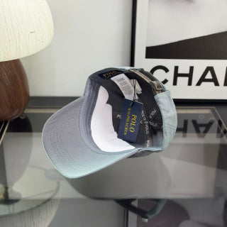 Ralph Lauren Hat Light Blue Gray Baseball Cap with Navy Pony Embroidery and POLO Buckle Back