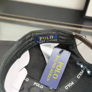 Ralph Lauren Hat Charcoal Black Baseball Cap with Blue Pony Embroidery and POLO Buckle Back