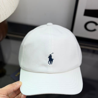 Ralph Lauren Hat White Paneled Baseball Cap with Navy Pony Logo