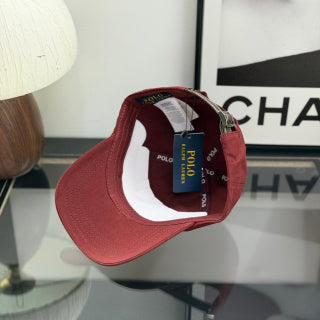 Ralph Lauren Hat Faded Burgundy Baseball Cap with White Pony Embroidery and POLO Buckle Back