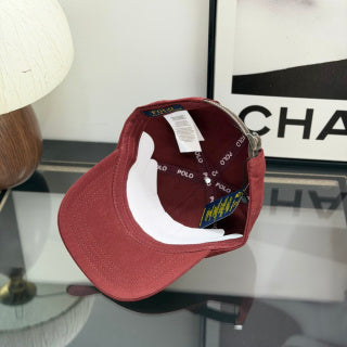 Ralph Lauren Hat Brick Red Baseball Cap with Navy Pony Embroidery
