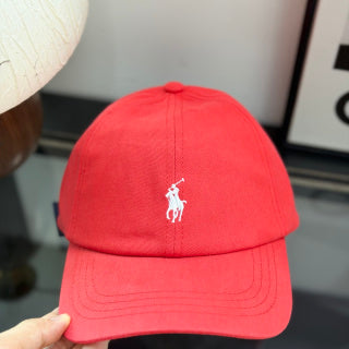 Ralph Lauren Hat Bright Red Baseball Cap with White Pony Embroidery and POLO Back Strap