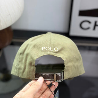 Ralph Lauren Hat Khaki Olive Baseball Cap with White Pony Embroidery and POLO Back Strap