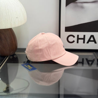 Ralph Lauren Hat Light Pink Baseball Cap with Navy Pony Embroidery and POLO Back Strap
