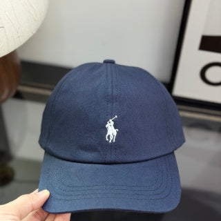 Ralph Lauren Hat Navy Baseball Cap with Adjustable Back Strap and White Pony Embroidery