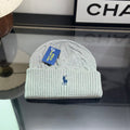 Ralph Lauren Hat Light Heather Mint Cable Knit Beanie with Navy Pony Embroidery