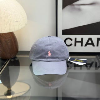 Ralph Lauren Hat Blue Gray Baseball Cap with Pink Pony Embroidery