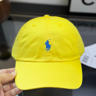 Ralph Lauren Hat Bright Yellow Baseball Cap with Blue Pony Embroidery
