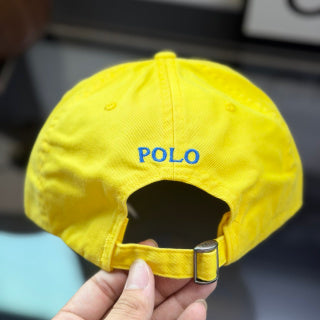 Ralph Lauren Hat Bright Yellow Baseball Cap with Blue Pony Embroidery