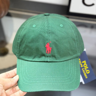 Ralph Lauren Hat Deep Green Baseball Cap with Red Pony Embroidery