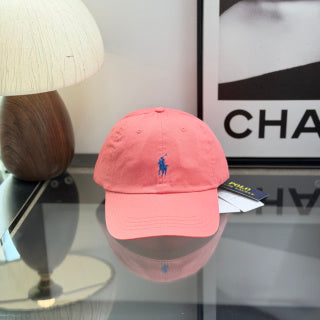 Ralph Lauren Hat Coral Pink Baseball Cap with Blue Pony Embroidery