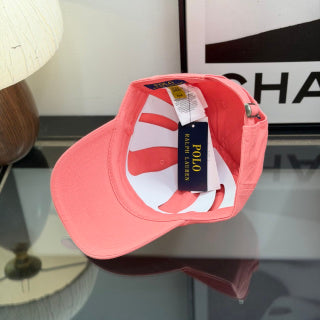Ralph Lauren Hat Coral Pink Baseball Cap with Blue Pony Embroidery